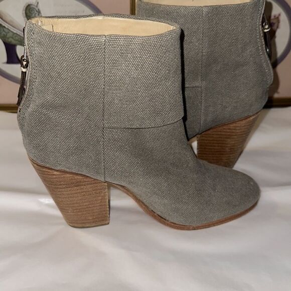 Rag & Bone 9.5 Moth Green Olive Canvas Back Zip Stacked Heel Ankle Booties - Picture 5 of 15